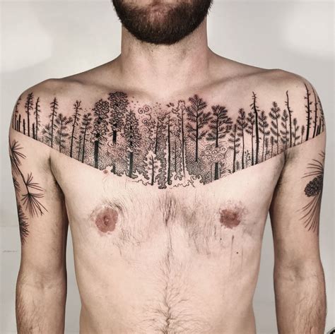 Forest Trees Tattoo Chest Tattoo Flowers Chest Tattoo Wings Chest