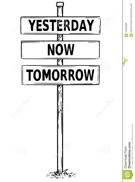 Drawing Of Sign Boards With Yesterday Now Tomorrow Text Stock Vector