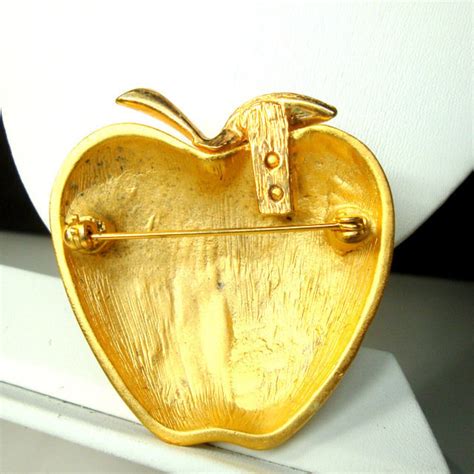 The Big Apple Pin Harvest Fruit Brooch Gold Metal 1980s Etsy
