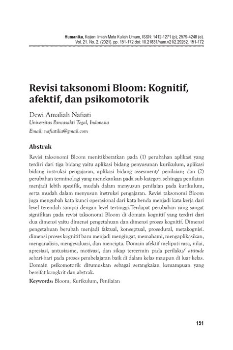 Revisi Taksonomi Bloom Humanika Kajian Ilmiah Mata Kuliah Umum ISSN