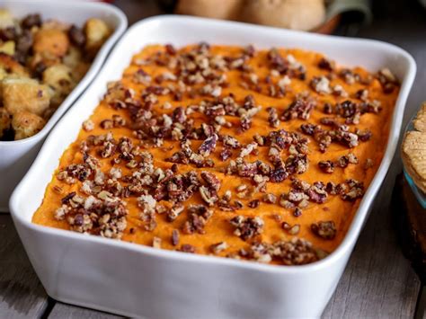 classic sweet potato casserole gets a twist with bourbon and pecans