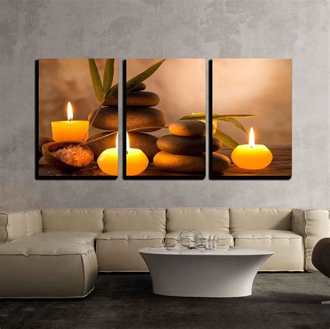 Spa Still Life With Aromatic Candles And Zen Stones X3 Panels Canvas