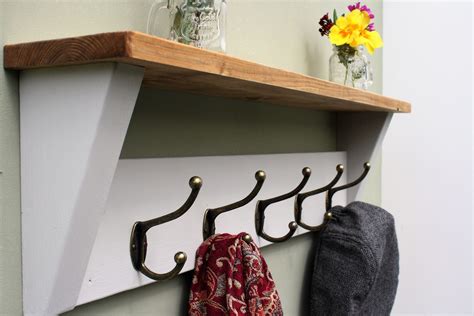 Shabby Chic Wooden Coat Rack With Shelf Solid Wood Winter Grey Vintage