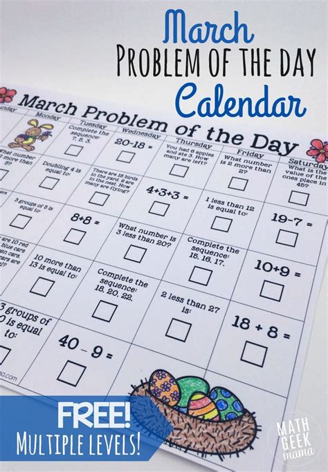 You can & download or print using the browser document reader options. March Math Problem of the Day Calendar | Homeschool math ...