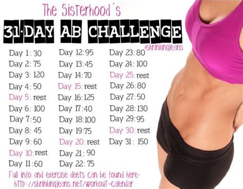 31 Day Ab Challenge Monthly Workout Calendar The Sisterhood Of The