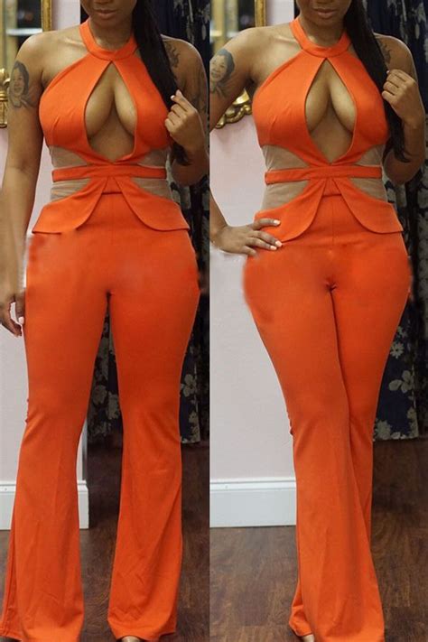 Lovely Sexy Hollow Out Croci One Piece Jumpsuit Curvy Girl Outfits