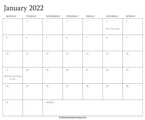 Editable January 2022 Calendar Customize And Print