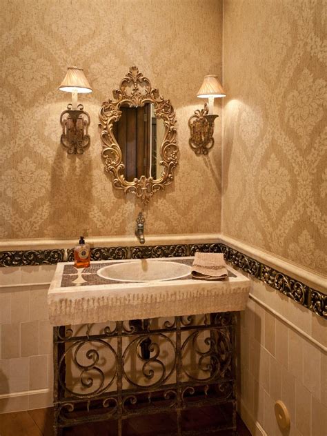 Neutral Victorian Powder Room With Ornate Mirror Hgtv