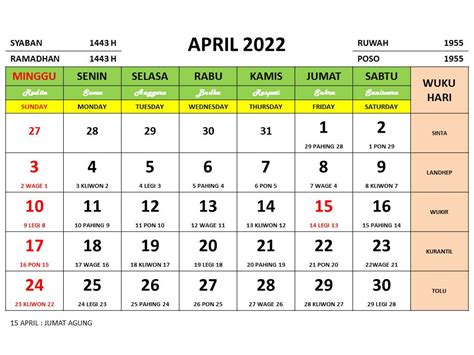 Kalender Bulan April 2022 Dan Hari Peringatannya Enkosacom