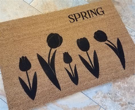 Spring Flowers Doormat Welcome Mat Tulip Doormat Door Etsy