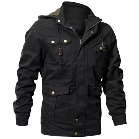2019 New Men Spring Bomber Jacket Autumn Black Hooded Jacket Coat Mens