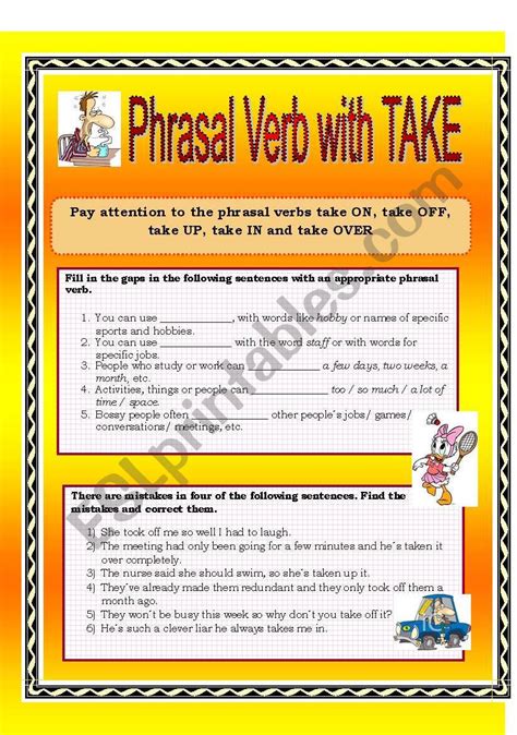 Phrasal Verb With Take Esl Worksheet By Eniotigre