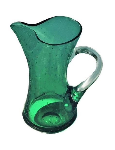 Green Glass Barware Pitcher 32 Oz With Controlled Bubbles Etsy