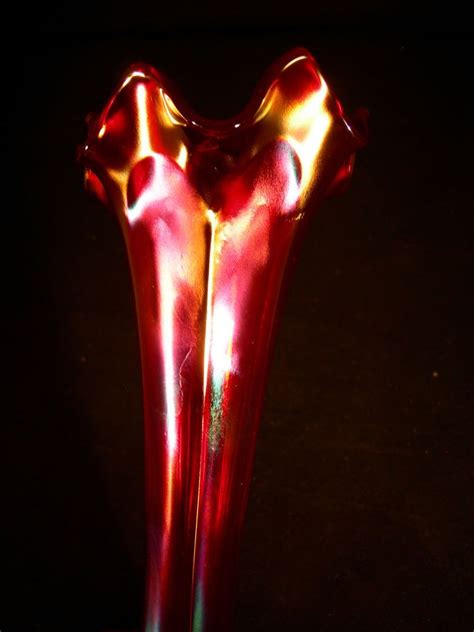 Fenton Flute Vase Red Stunning Colors Rare Carnival Glass Carnival Glass Fluted Vase