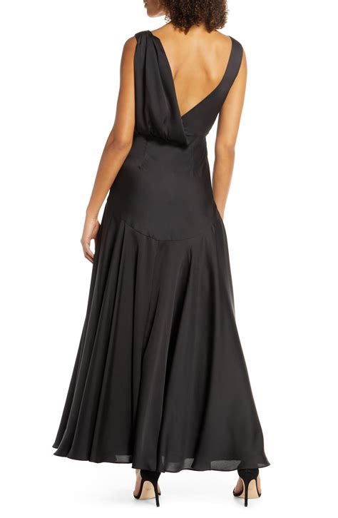 fame and partners pleat chiffon gown in black lyst