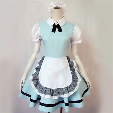 Blue Maid Costumes For Women Anime Maid Cosplay Halloween Clothing For