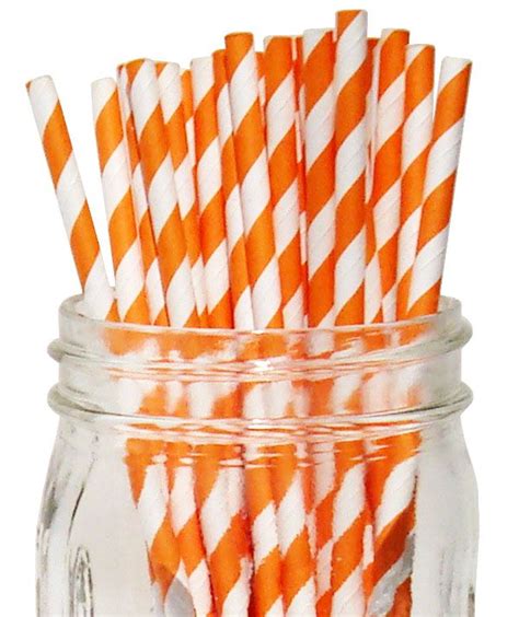 Striped Paper Straws 25pcs Orange Lollipop Craft Teal Party White