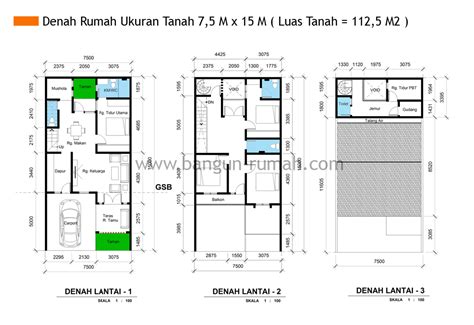 Desain rumah minimalis 2 lantai sederhana. Denah Rumah Ukuran Tanah 7,5 M x 15 M ( Luas Tanah = 112,5 ...