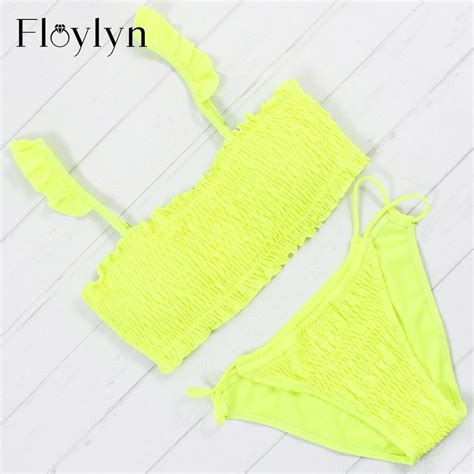 Floylyn New Sexy Girls Bikini Push Up Pleated Triangle Swimwear Women Push Up Bra Bikini Set