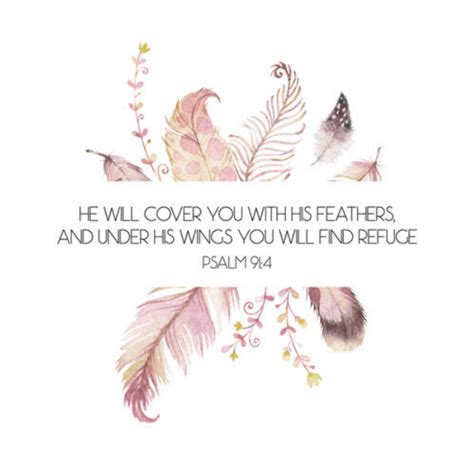 He Will Cover You With His Feathers Bible Verse Watercolor Art Print