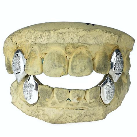 Sterling Silver Custom Fang Grillz Set Diamond Dust Single Cap