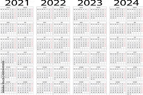 Calendario Años 2021 2022 2023 2024 Vector Stock Vector Adobe Stock