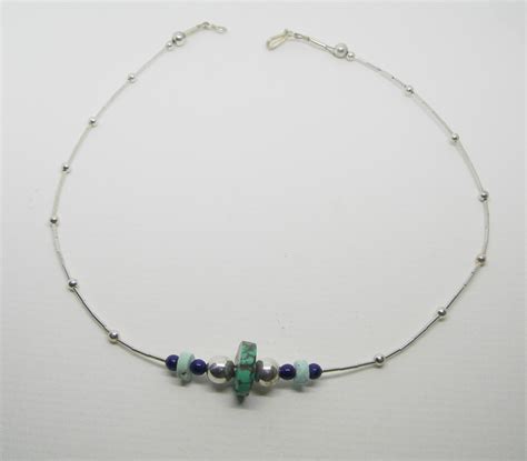 Genuine turquoise sterling silver bib necklace Etsy 日本