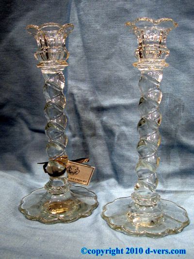 Pressed Glass Twist Candlesticks Pair 19th Century English Candlesticks Antique Candle Sticks