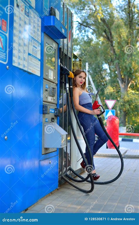 The Girl At The Gas Station Stock Image Image Of Petroleum Petrol