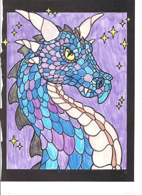 A Drawing Of A Blue Dragon With Stars On It S Head And Wings Against A Purple Background