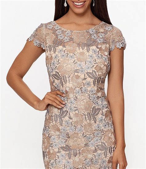 Xscape Floral Embroidered Lace Round Neck Cap Sleeve Sheath Dress Dillards Summer Mother Of