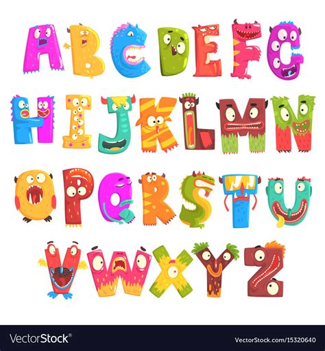 Colorful Cartoon Children English Alphabet With Vector Image