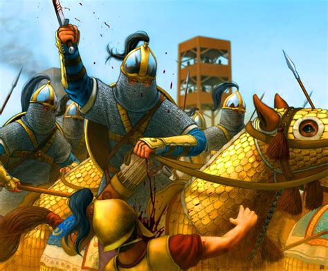 Persian Cataphract Charging Into A Roman Encampment Persian Warrior