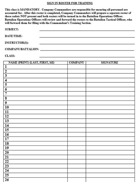 Army Sign In Roster Form Fill Out And Sign Printable