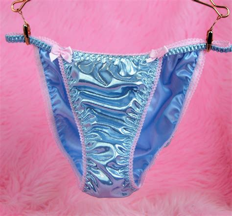 Foil Satin String Bikini Panties Wetlook Ladies Sissy Metallic