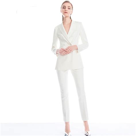 White Women Pant Suit Formal Ladies Business Suits Office Work Wear