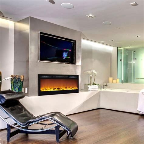 Madison 36 Inch Logs Recessed Wall Mounted Electric Fireplace N3 Free
