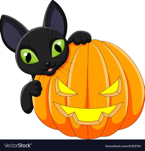 Scary halloween pumpkin cartoon royalty free vector image. Cartoon black cat with halloween pumpkin Vector Image