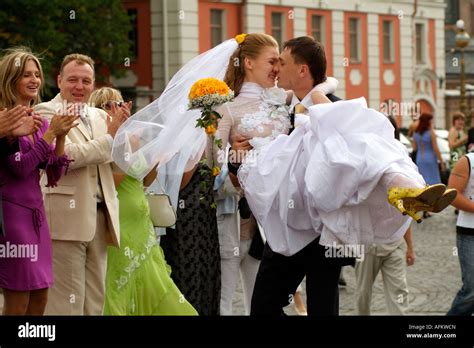 Bride And Groom Russian Wedding Party St Petersburg Russia Stock Photo