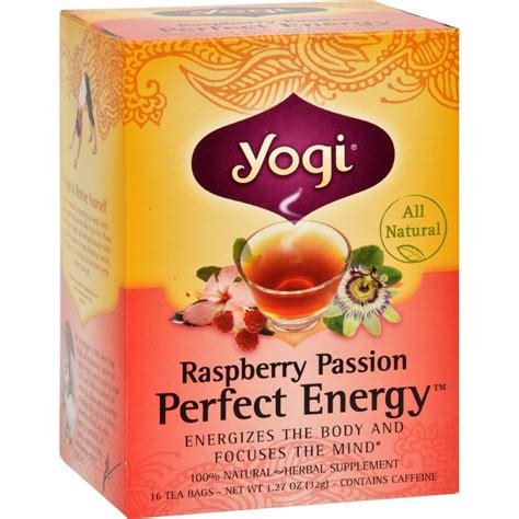 Yogi Perfect Energy Herbal Tea Raspberry Passion 16 Tea Bags Case