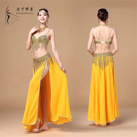 Buy 2018 Belly Dance Clothing 3pcs Outfit Women Costume Beads Bra Chiffon Long