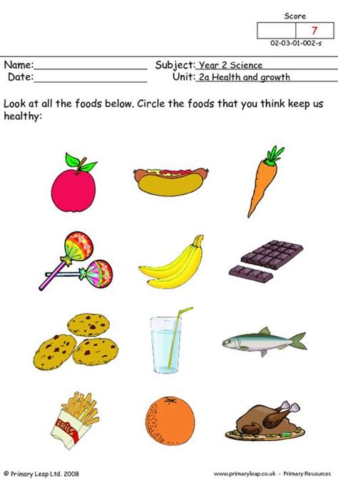Free Printable Healthy Food Worksheets