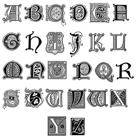 Medieval Misc Old English Alphabet Lettering Illuminated Letters