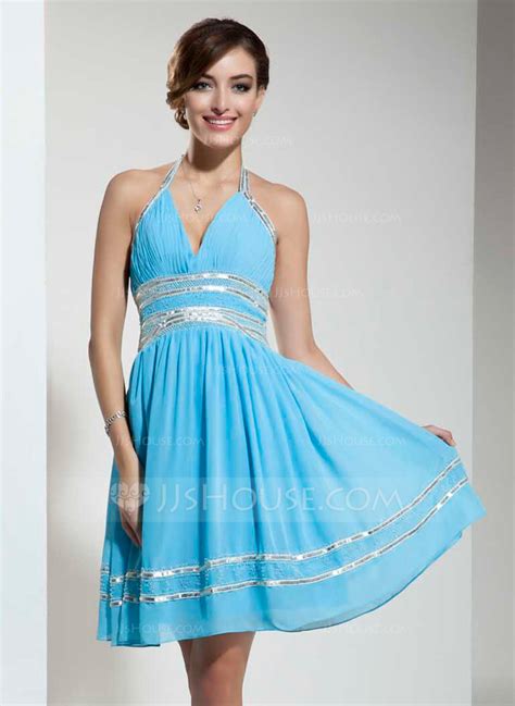 A Lineprincess Halter Knee Length Chiffon Homecoming Dress With Ruffle