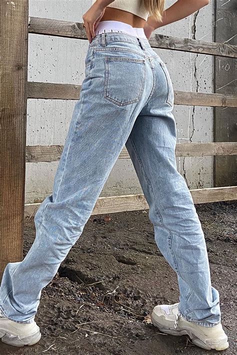 Get It Straight Slouch Fit Jeans Medium Blue Wash Jeans Fashion Nova