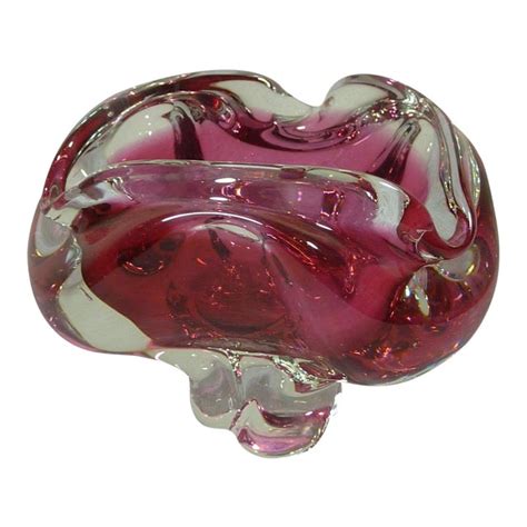 Vintage Italian Pink And Clear Murano Glass Ashtray Chairish