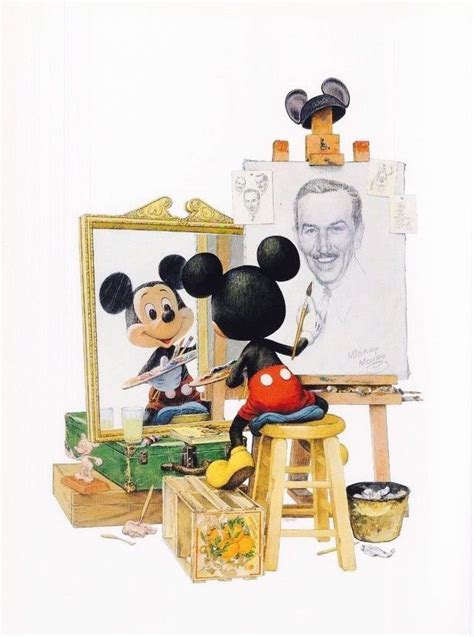 Triple Self Portrait Mickey Mouse And Walt Disney By Veteran Disney