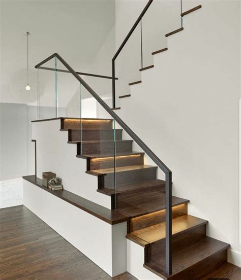 Minimalist Glass Railing For Dark Wood Staircase Modern Staircase