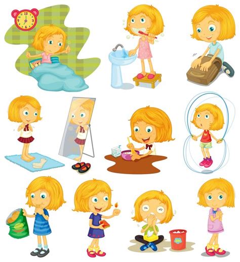 Daily Routine Of A Girl Illustration Vector Free Download