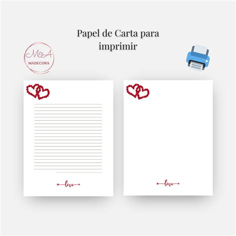Kit Papeis de Carta e Envelope love corações letter imprimir